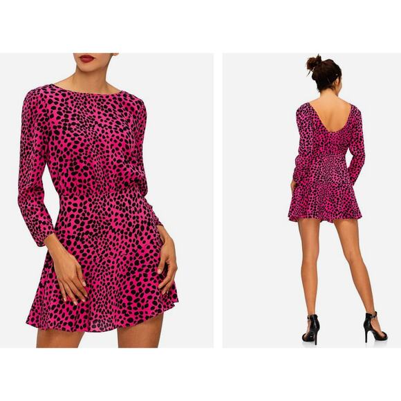 Rixo London Kyla Silk Pink Leopard Print Barbiecore Mini Dress - Picture 1 of 5